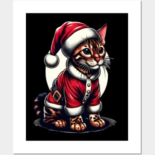 Bengal Cat Santa Claus Christmas Posters and Art